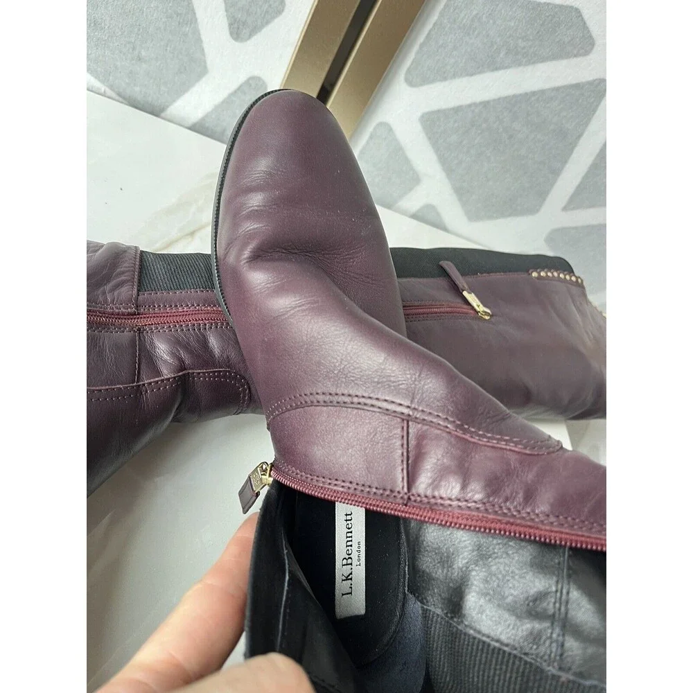 L.K. Bennett Joanne Low Heel Leather Over the Knee Boots Zip Sz 38.5 Us 8 Italy